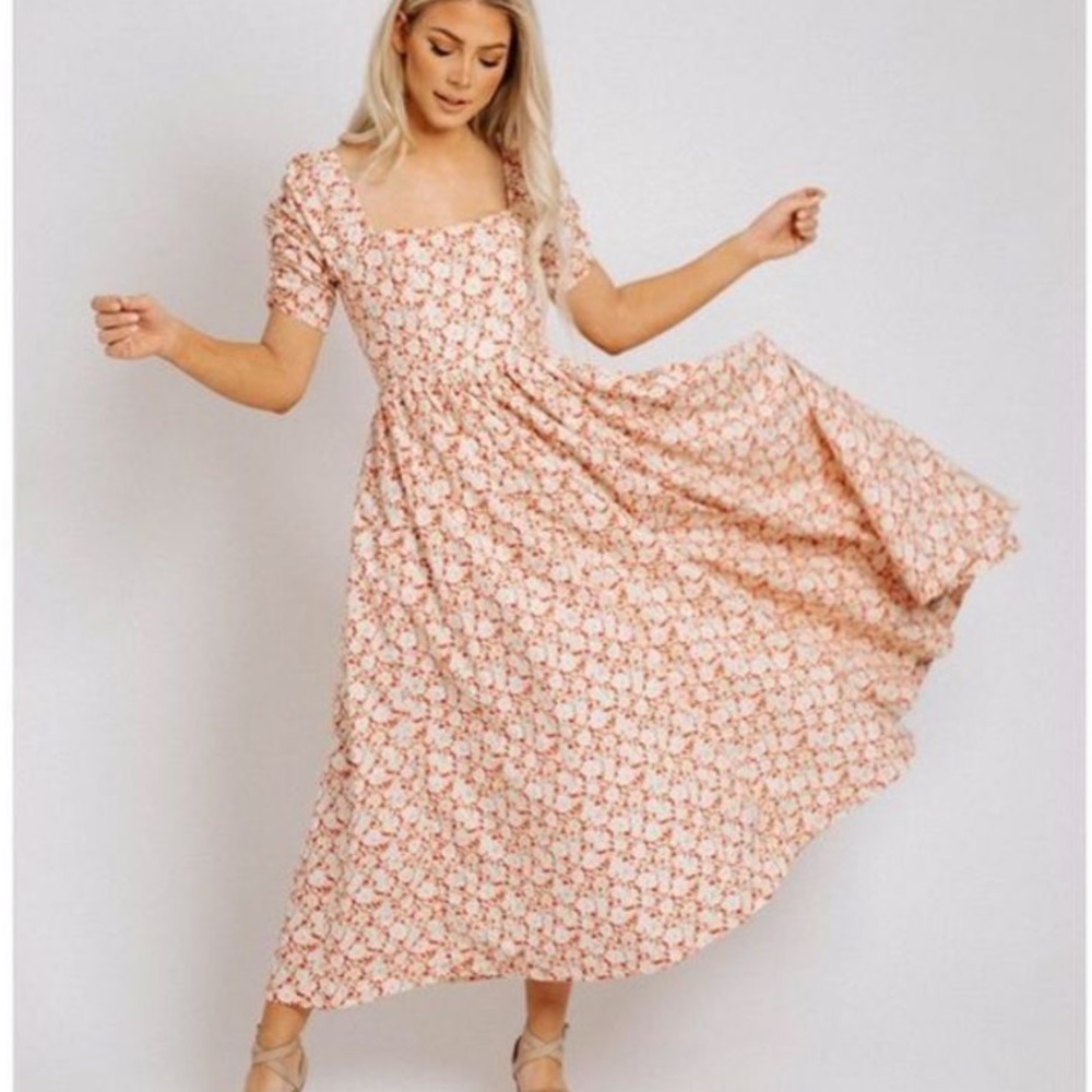 Free People She's A Dream Ditsy Floral Print Puff Sleeve Midi Dress